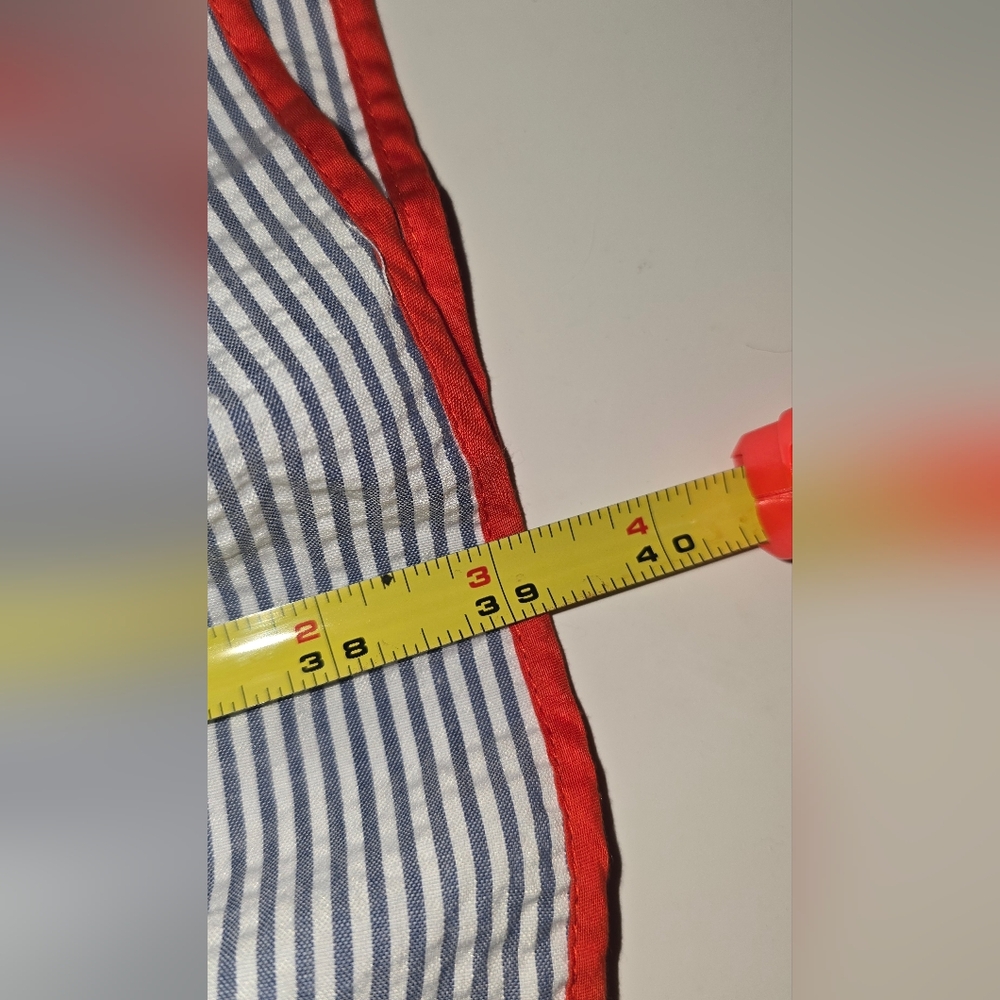 NWOT Seersucker Blue White Striped Dress Sweetheart Neck Cap Sleeve Tie Back S - Picture 7 of 10